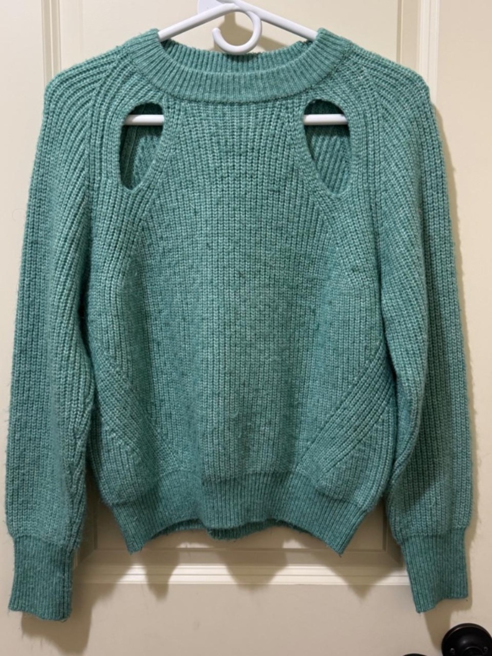Teal knit sweater with cut-outs, petite medium from Worthington